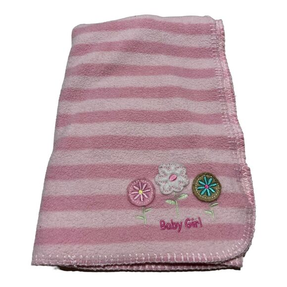 Circo Pink “Baby Girl” Flower Striped Fleece Blanket Target - Picture 1 of 6